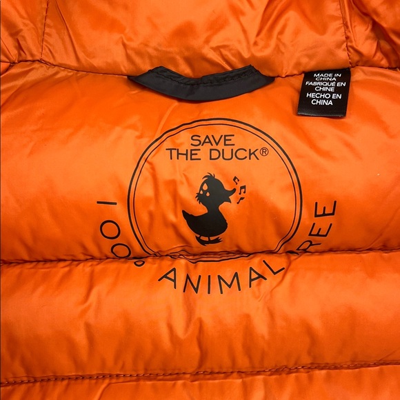 SAVE THE DUCK Black and Tangerine Hooded Puffer Jacket - Picture 6 of 10